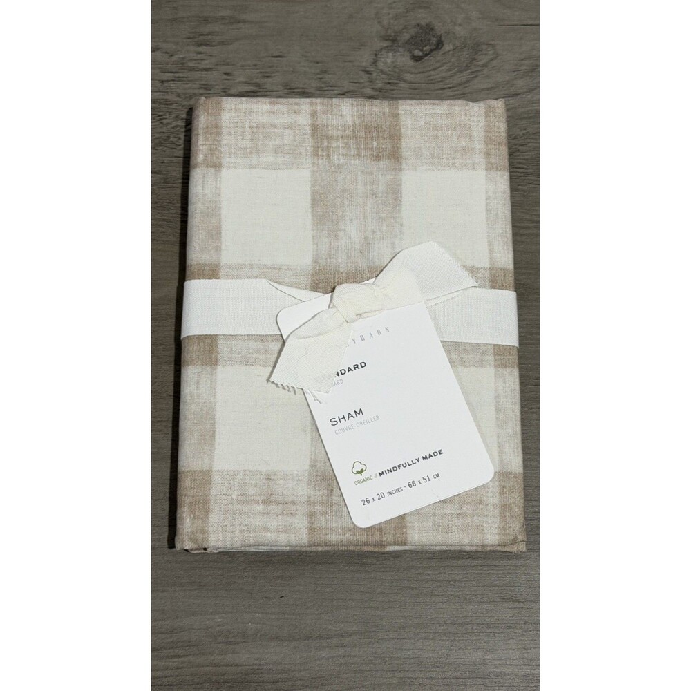 Pottery Barn Rhett Gingham Standard Sham Neutral Beige Foundations 26x20 NEW